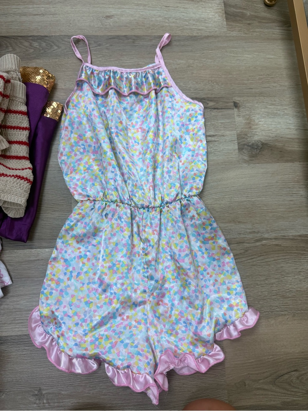 Laura Dare Pastel Confetti Romper with Pink Trim